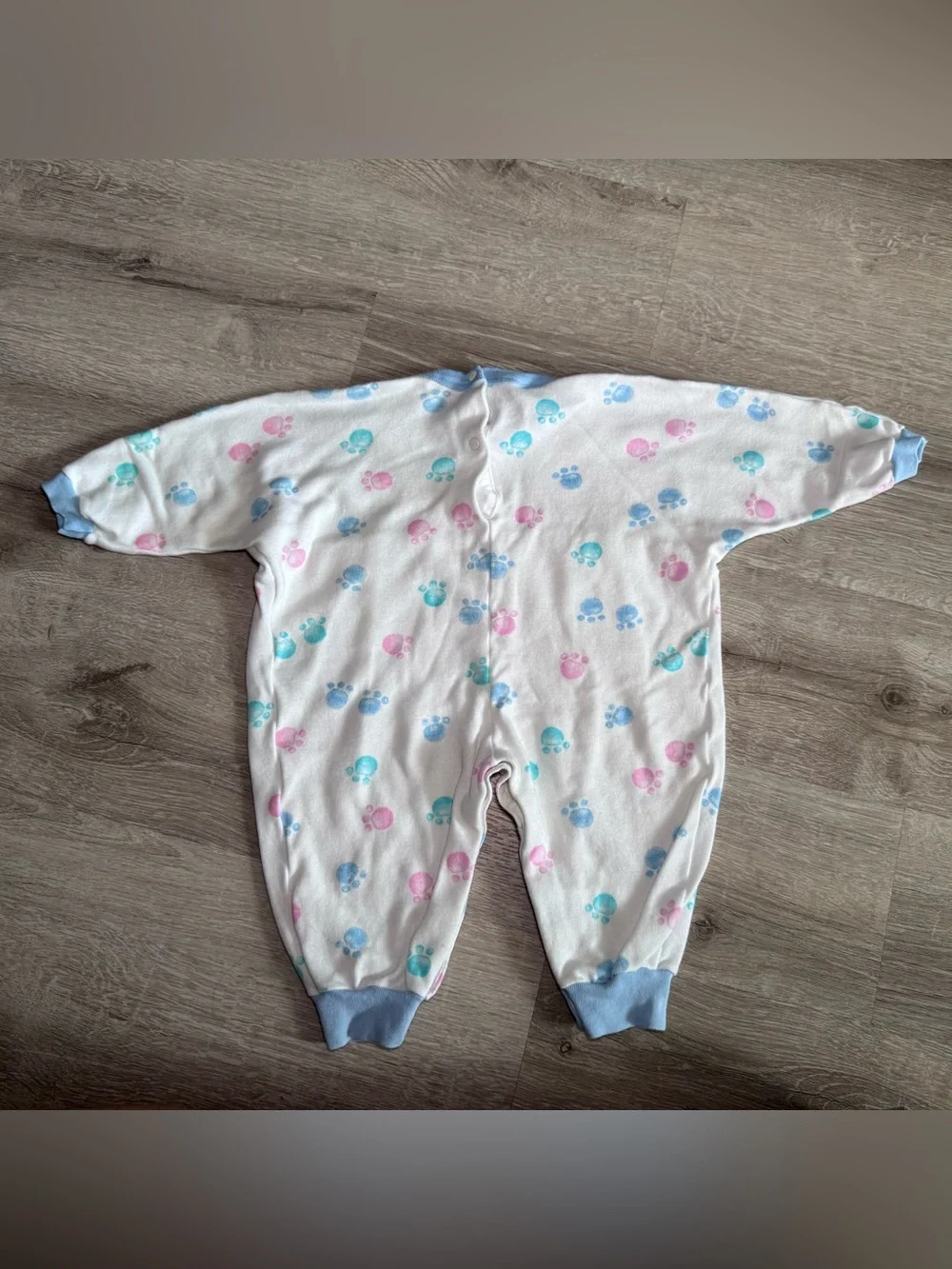 VTG Carter's Pastel Teddy Bear Paw Print Slouchy Romper Jumpsuit 6M 80s 90s
